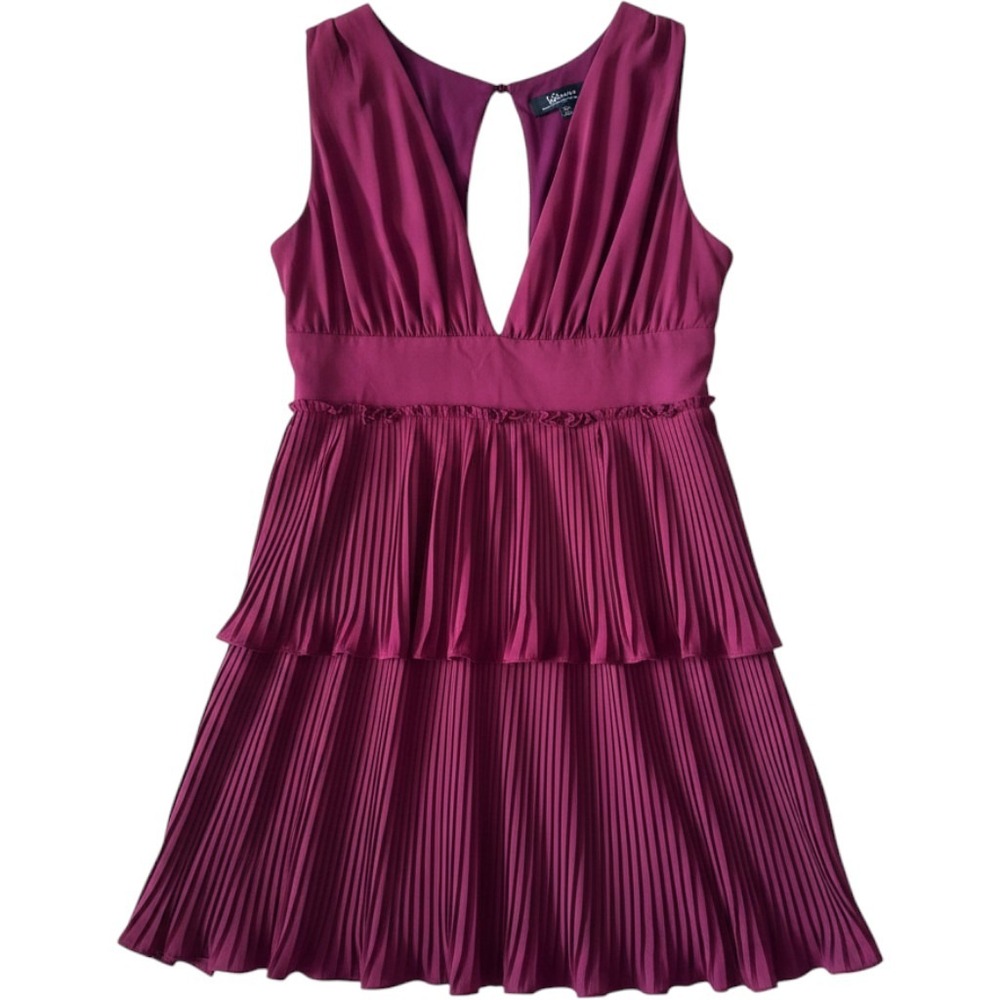 Lulus Pleated Tiered Mini Dress XL Berry Deep V-Neck Sleeveless Cocktail Party